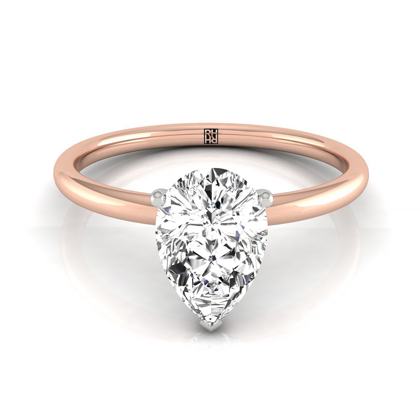 14kr Pear Solitaire Engagement Ring With Hidden Halo With 8 Prong Set Round Diamonds