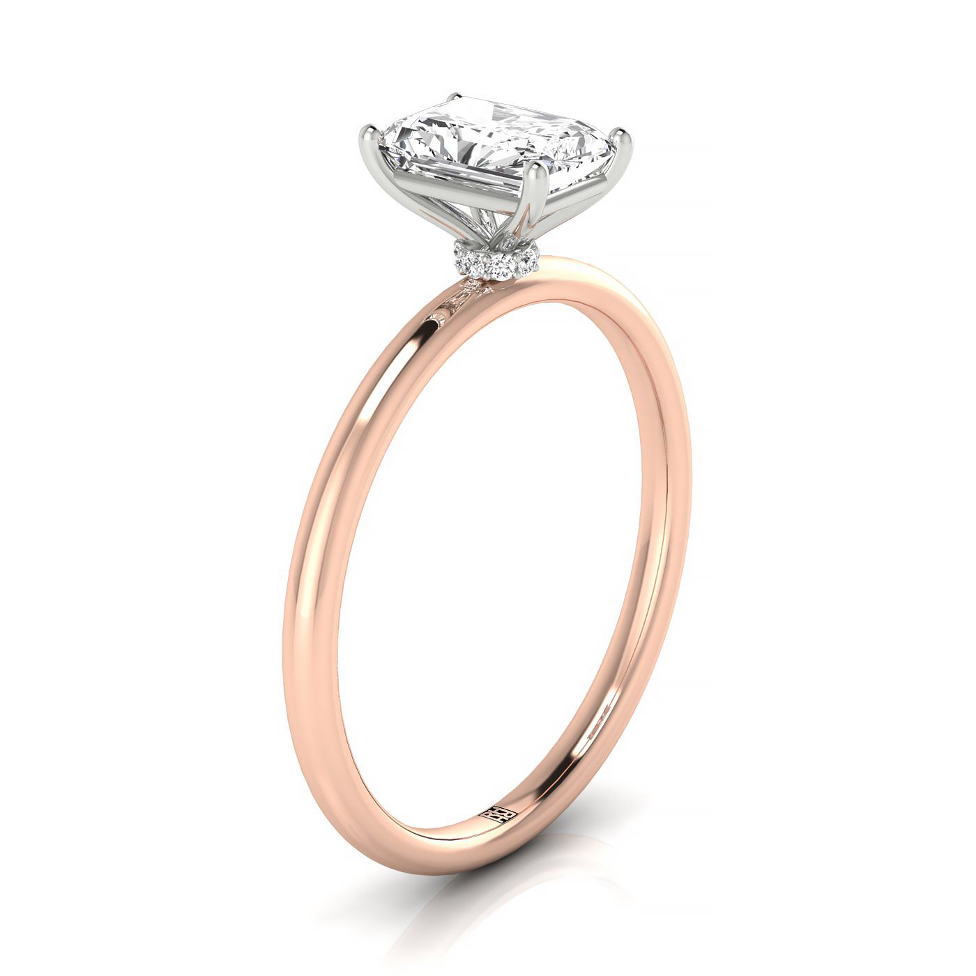 14kr Radiant Solitaire Engagement Ring With Hidden Halo With 8 Prong Set Round Diamonds