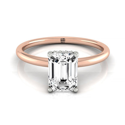 Emerald Cut, Upper Hidden Halo Solitaire Emerald, in 14K Rose Gold – front view | RockHer