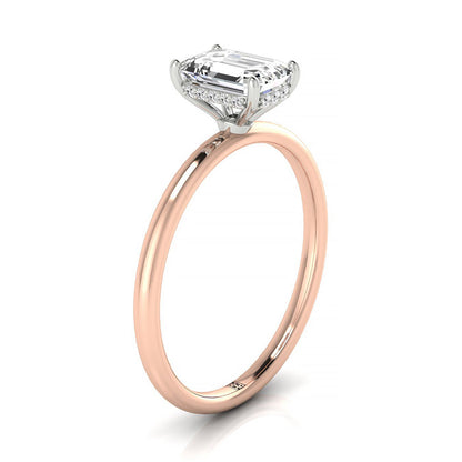Emerald Cut, Upper Hidden Halo Solitaire Emerald, in 14K Rose Gold – side profile | RockHer