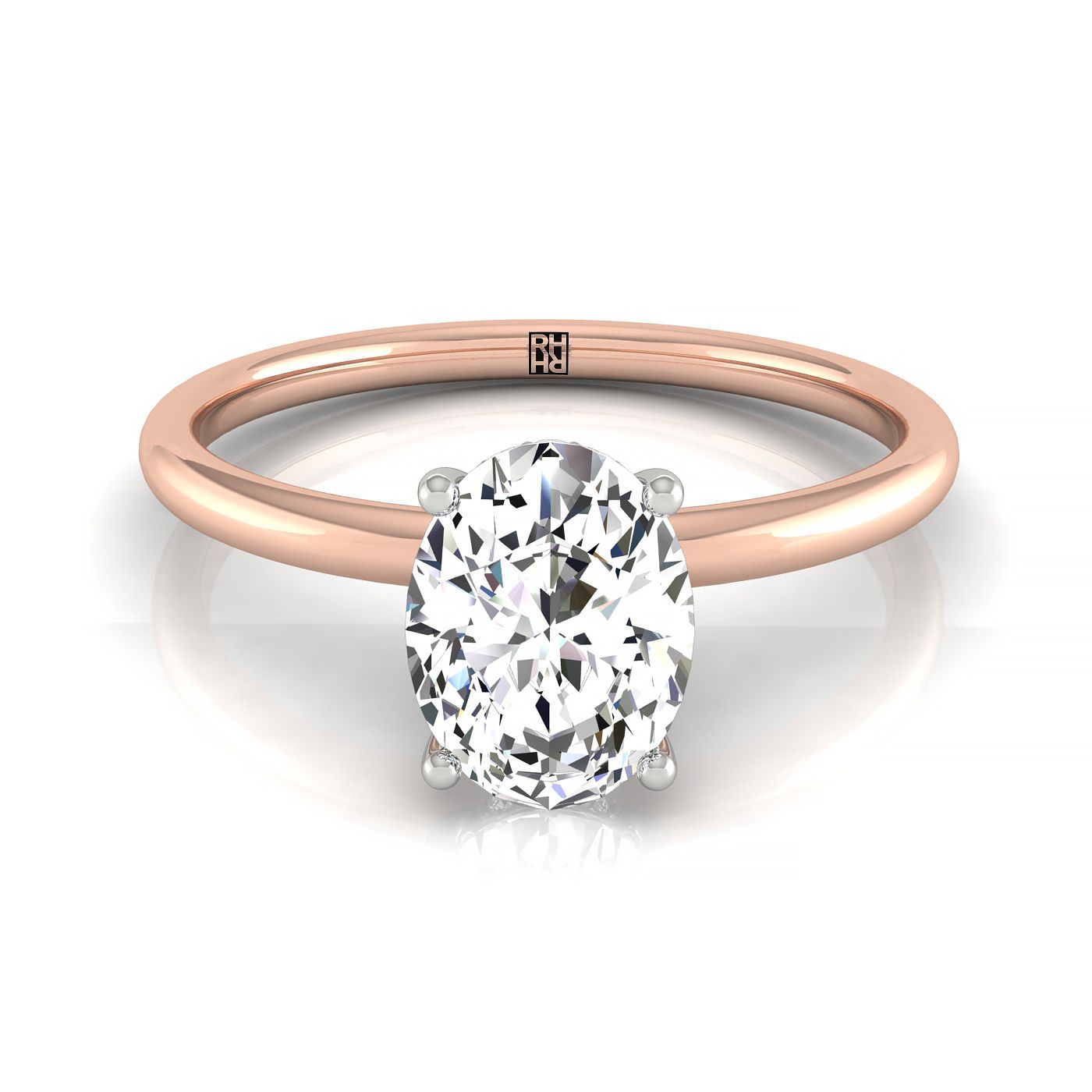 The Eartha upper hidden halo solitaire engagement ring setting, shown in 14K Rose Gold | RockHer