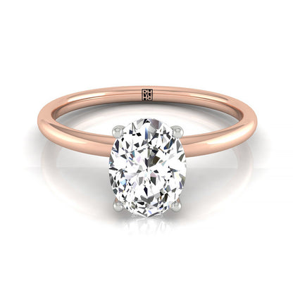 Upper Hidden Halo Solitaire Oval, in 14K Rose Gold – front view | RockHer