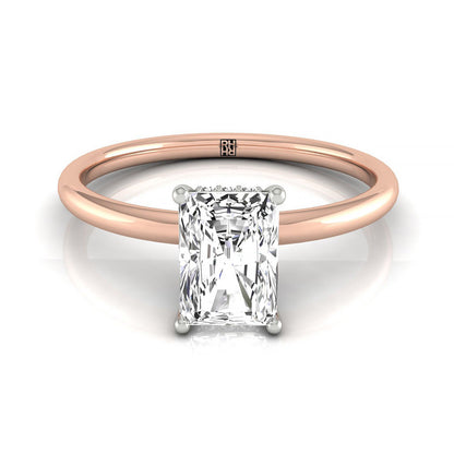 Upper Hidden Halo Solitaire Radiant, in 14K Rose Gold – front view | RockHer