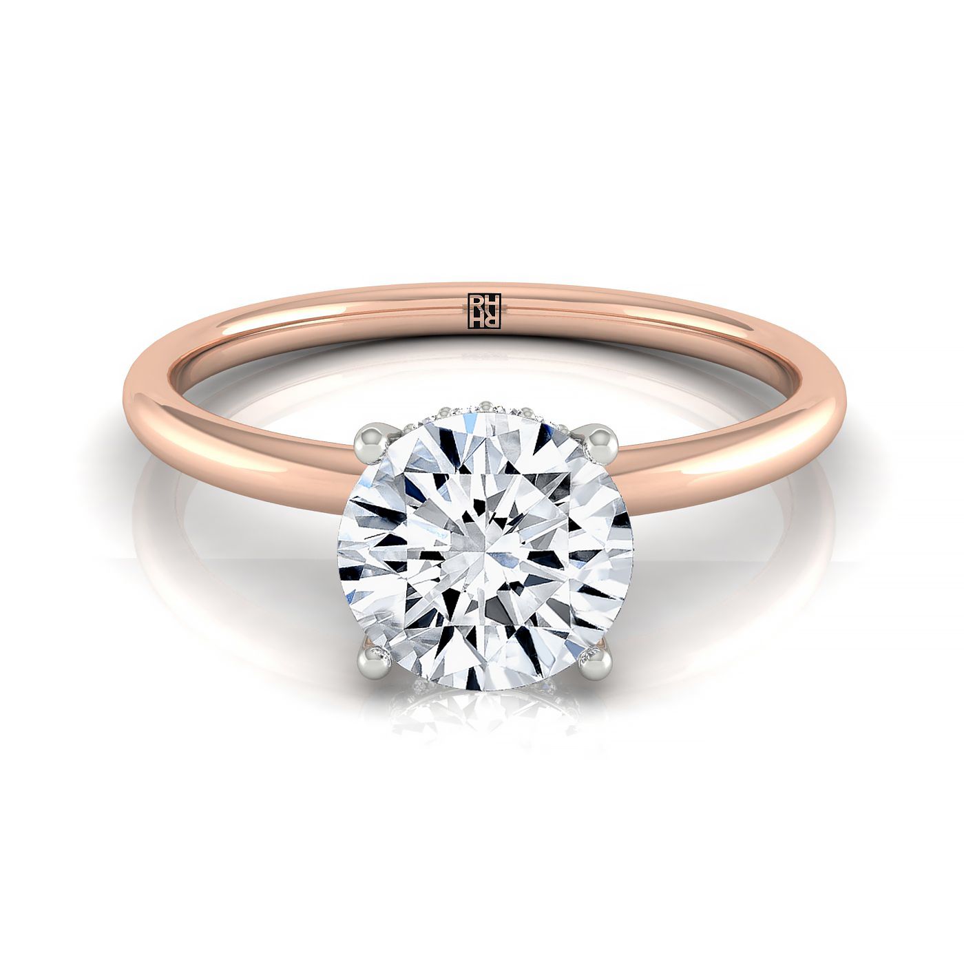 The Eartha upper hidden halo solitaire engagement ring setting, shown in 14K Rose Gold | RockHer