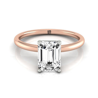 Emerald Cut, Curved Hidden Halo Solitaire Emerald, in 14K Rose Gold – front view | RockHer