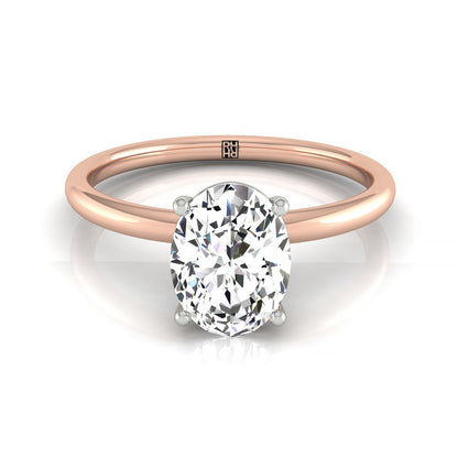 Curved Hidden Halo Solitaire Oval, in 14K Rose Gold – front view | RockHer
