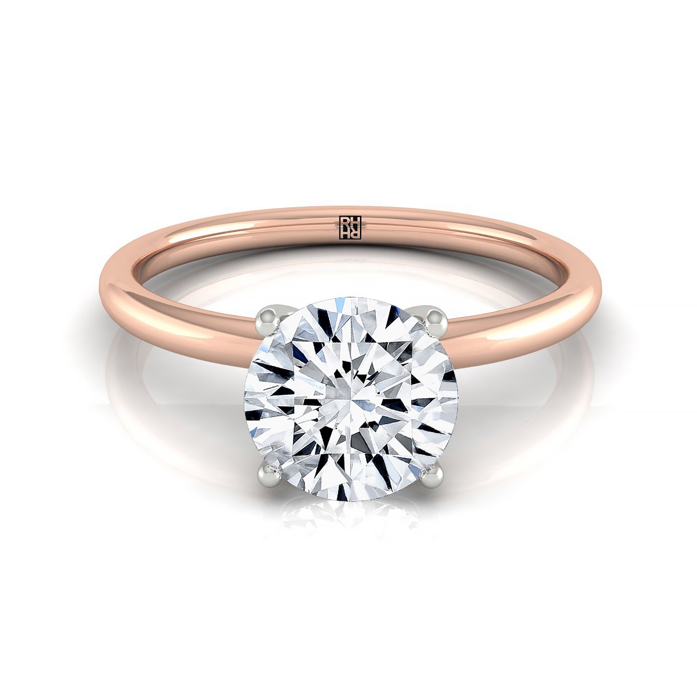 The Cyndi curved hidden halo solitaire engagement ring setting, shown in 14K Rose Gold | RockHer