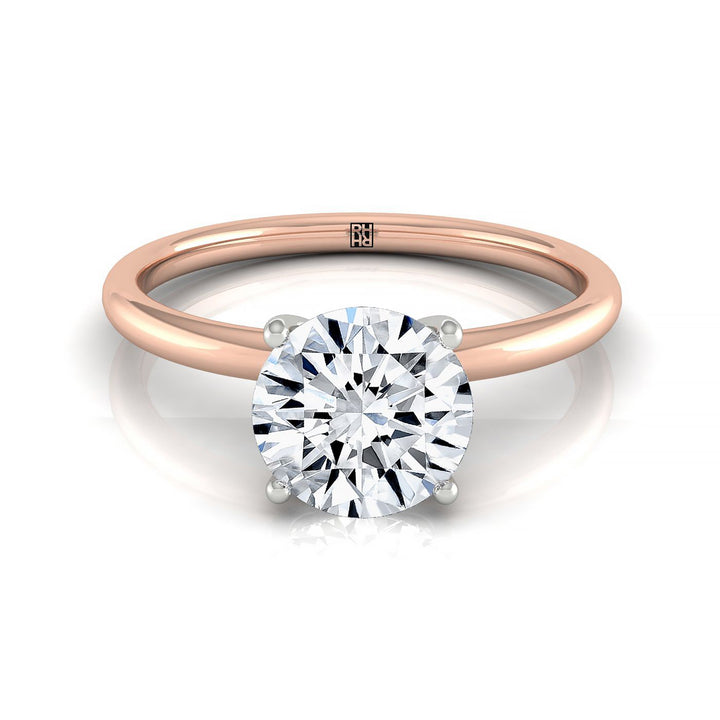 Round Brilliant, Curved Hidden Halo Solitaire, in 14K Rose Gold – front view | RockHer