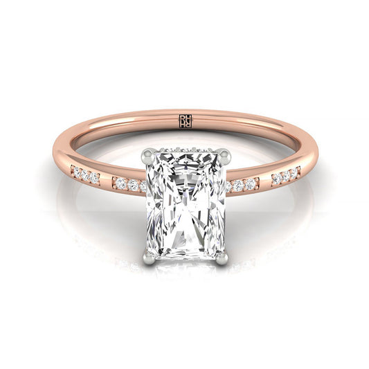14kr Radiant Engagement Ring With High Hidden Halo With 36 Prong Set Round Diamonds