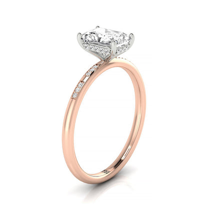 14kr Radiant Engagement Ring With High Hidden Halo With 36 Prong Set Round Diamonds
