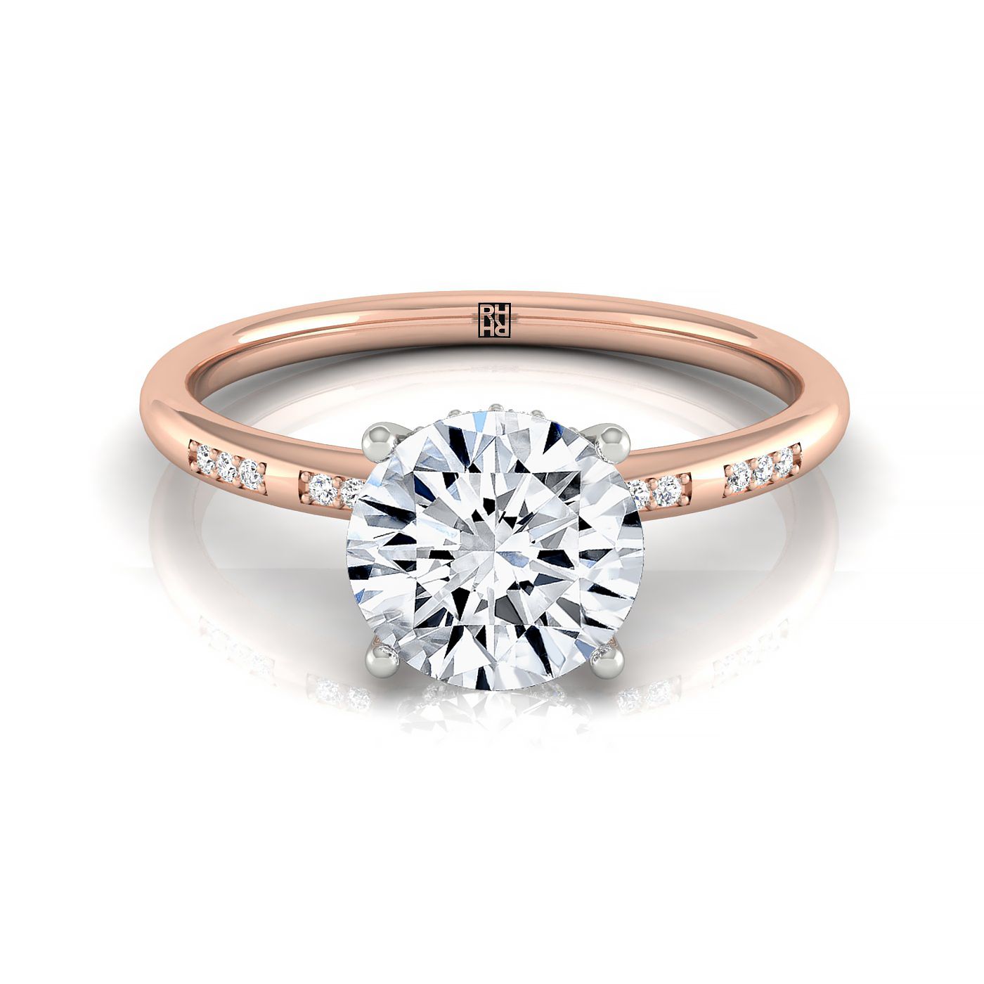 The Wanda hidden halo pavé solitaire engagement ring setting, shown in 14K Rose Gold | RockHer