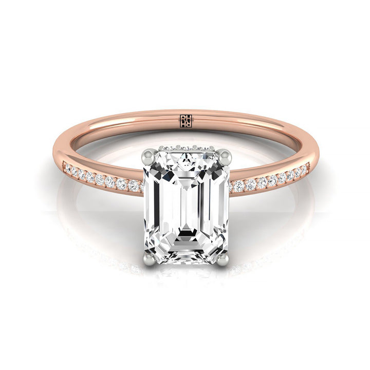 Emerald Cut, High Hidden Halo EM, in 14K Rose Gold – front view | RockHer
