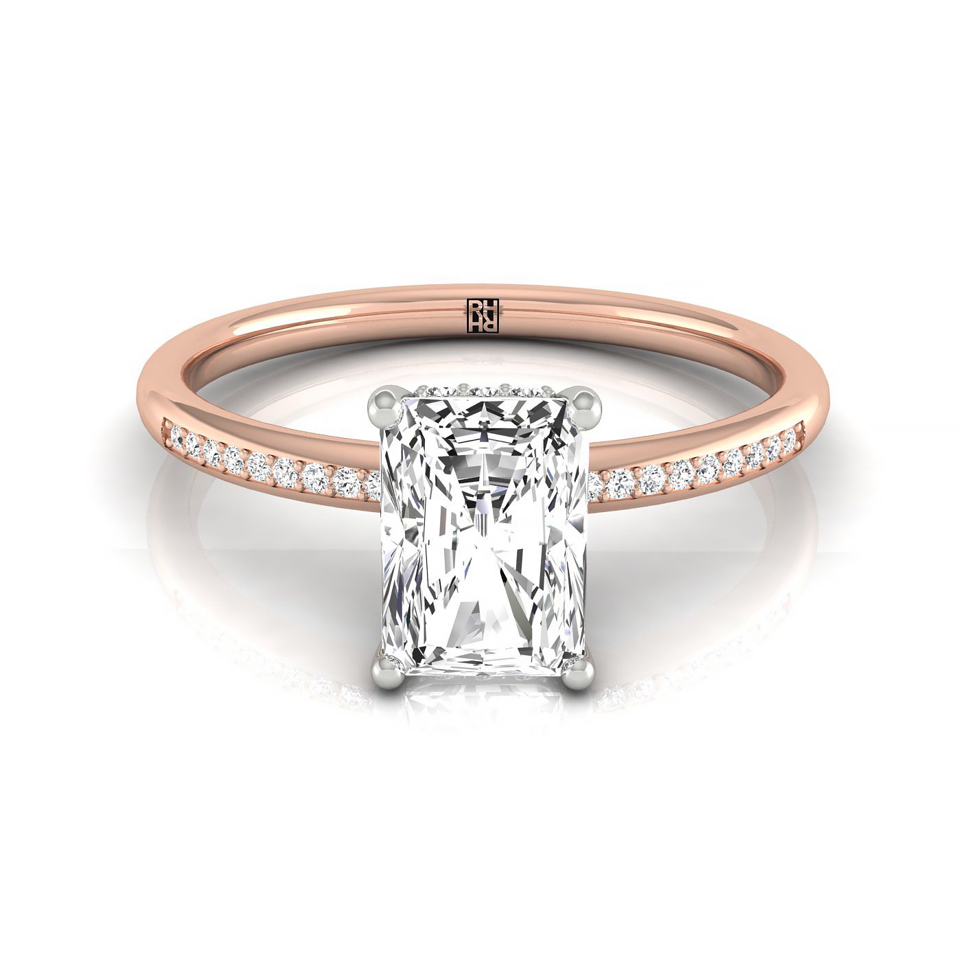 The Brenda high hidden halo solitaire cut engagement ring setting, shown in 14K Rose Gold | RockHer