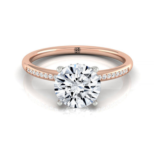 14kr Round Engagement Ring With High Hidden Halo With 32 Prong Set Round Diamonds