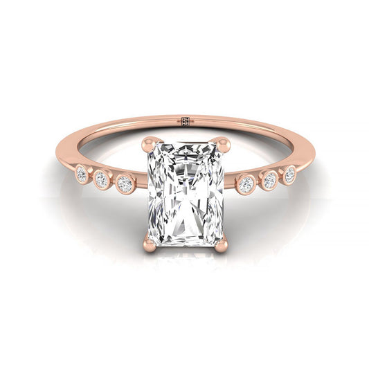 14kr Radiant Engagement Ring With 6 Bezel Set Round Diamonds On Shank