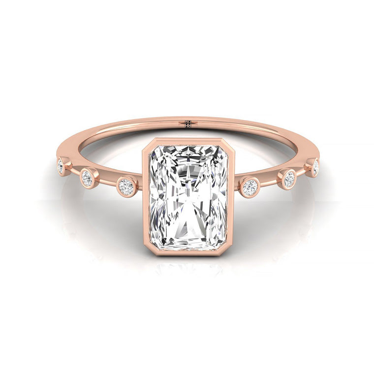 The Brandi Bezel Accent Solitaire Radiant Cut Engagement Ring Setting in 14K Rose Gold