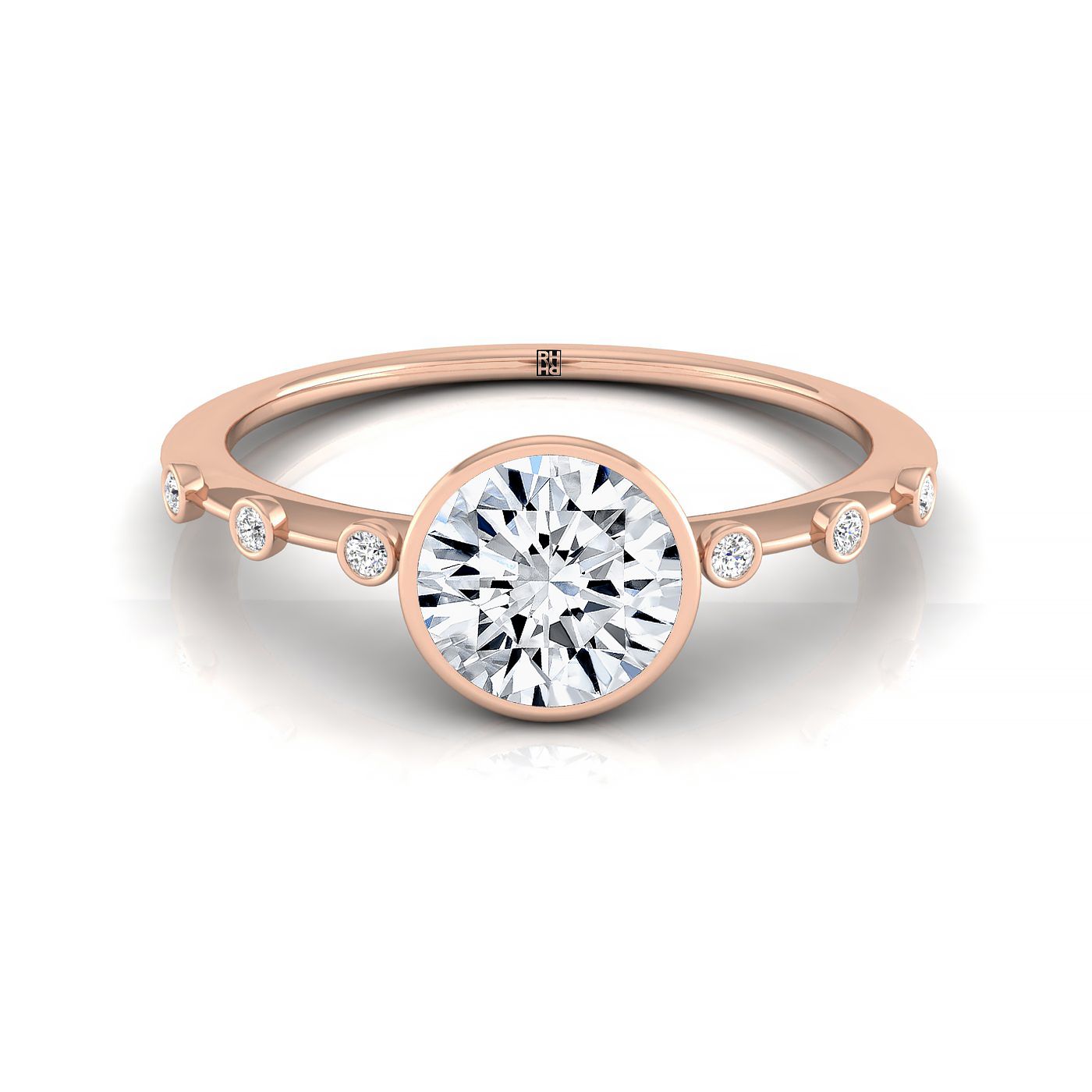 The Brandi bezel accent solitaire engagement ring setting, shown in 14K Rose Gold | RockHer