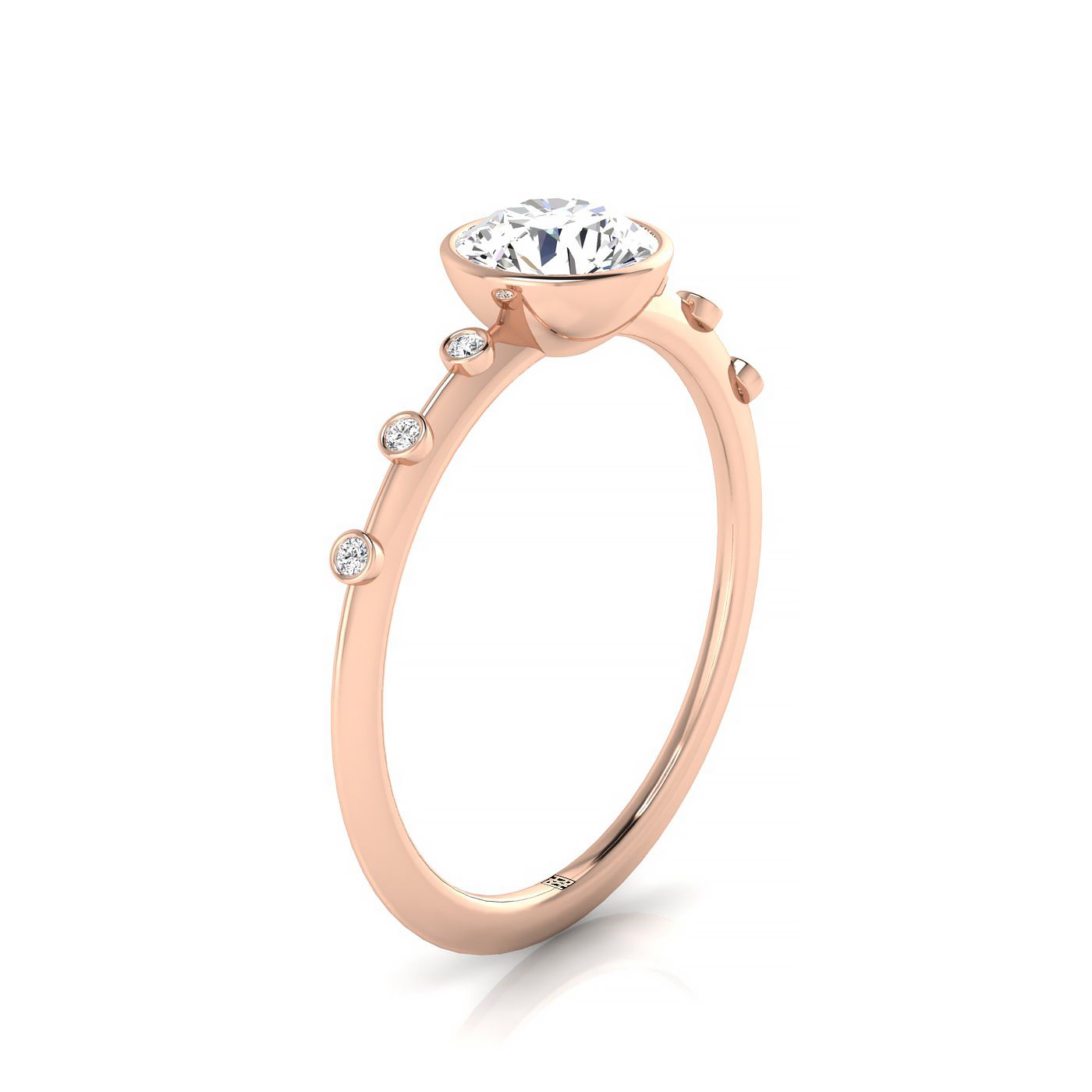 14kr Bezel Set Round Engagement Ring With 6 Bezel Set Round Diamonds On Shank