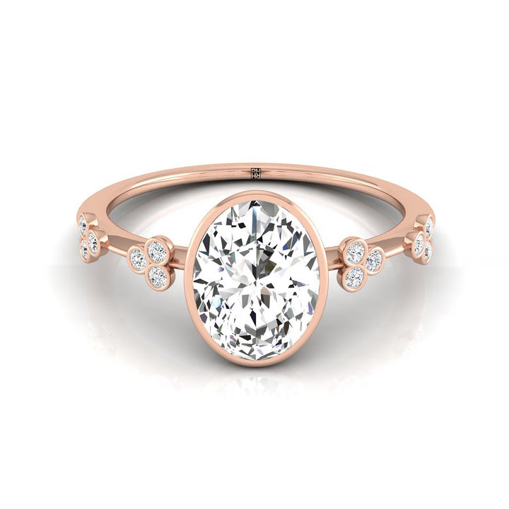 Clover Bezel Accent Solitaire Oval, in 14K Rose Gold – front view | RockHer