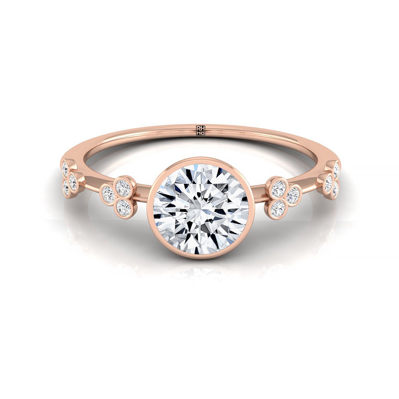 The Miley clover bezel accent solitaire engagement ring setting, shown in 14K Rose Gold | RockHer