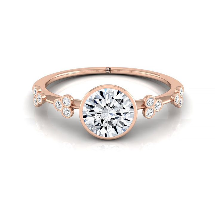 Round Brilliant, Clover Bezel Accent Solitaire Round, in 14K Rose Gold – front view | RockHer