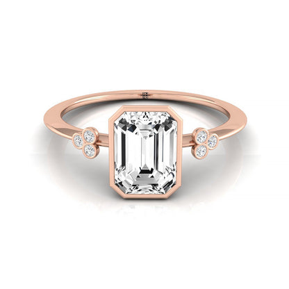 Emerald Cut, Clover Bezel Accent Solitaire Emerald, in 14K Rose Gold – front view | RockHer