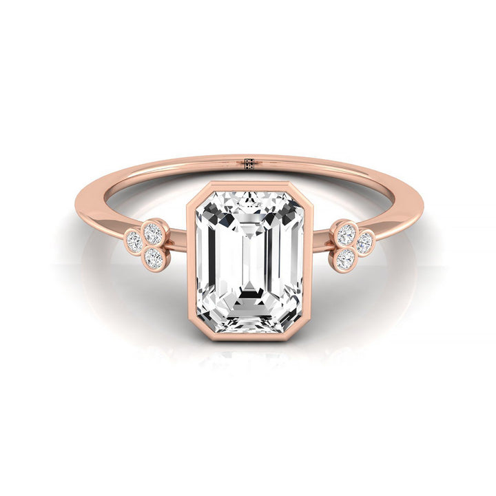 Emerald Cut, Clover Bezel Accent Solitaire Emerald, in 14K Rose Gold – front view | RockHer