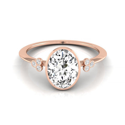 Clover Bezel Accent Solitaire Oval, in 14K Rose Gold – front view | RockHer