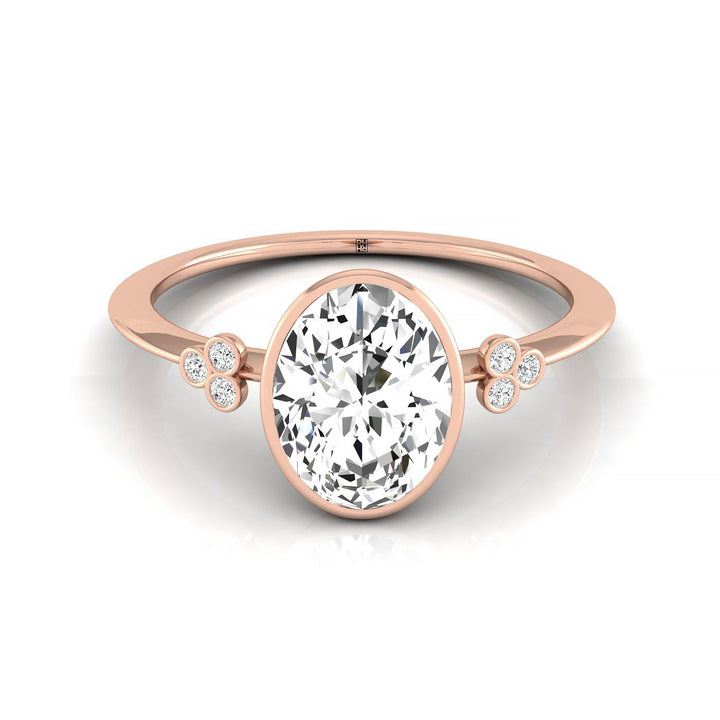 Clover Bezel Accent Solitaire Oval, in 14K Rose Gold – front view | RockHer