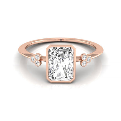 Clover Bezel Accent Solitaire Radiant, in 14K Rose Gold – front view | RockHer