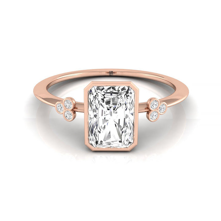Clover Bezel Accent Solitaire Radiant, in 14K Rose Gold – front view | RockHer