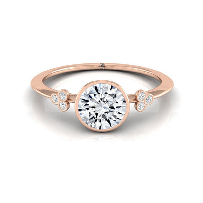 14kr Bezel Set Round Engagement Ring With 6 Clover Bezel Set Round Diamonds On Shank