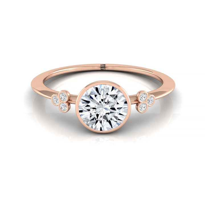 Round Brilliant, Clover Bezel Accent Solitaire Round, in 14K Rose Gold – front view | RockHer