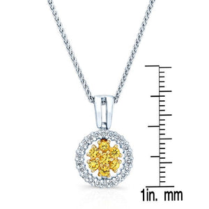 Yellow Sapphire Cluster Pendant With Diamond Halo Border In 18k Yellow And White Gold (17-in Spiga Chain) – side profile | RockHer
