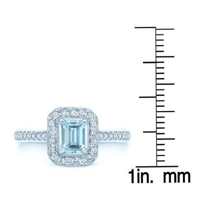 Aquamarine And Diamond Ring In 14k White Gold ( 6x4 )