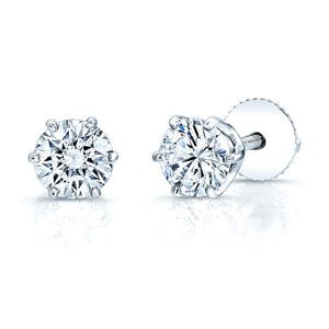 Natural Diamond Round Brilliant Six Prong Stud Earrings in 14K White Gold | RockHer