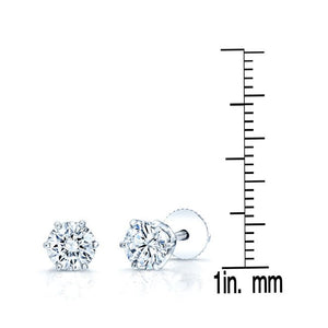 Natural Diamond Round Brilliant Six Prong Stud Earrings in 14K White Gold – side profile | RockHer