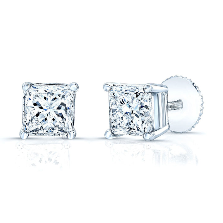 Diamond 4-prong Princess Studs 14k White Gold