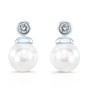 Pearl And Diamond Button Drop Earrings in 14K White Gold – side profile | RockHer
