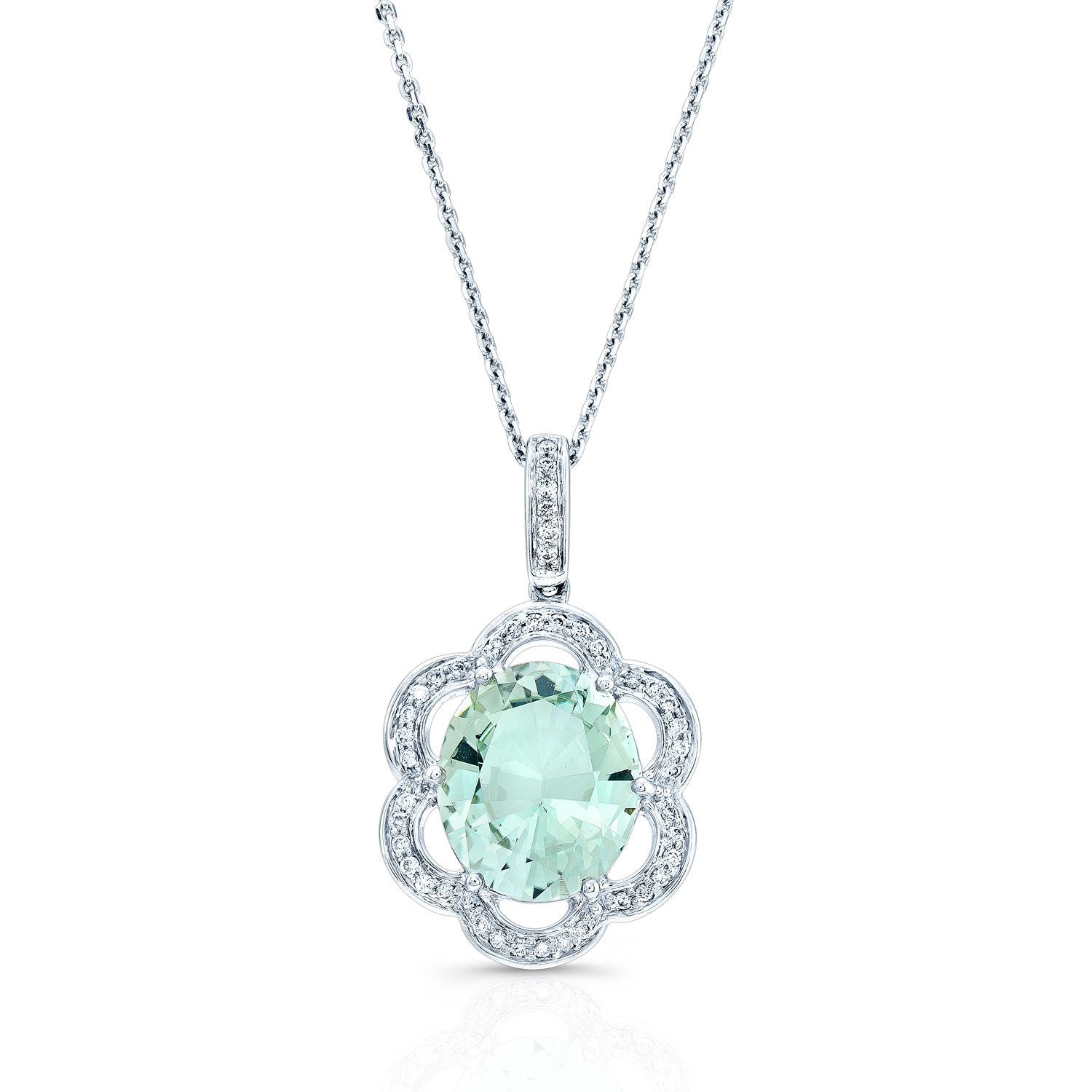 14kw Green Quartz And Diamond Pendant