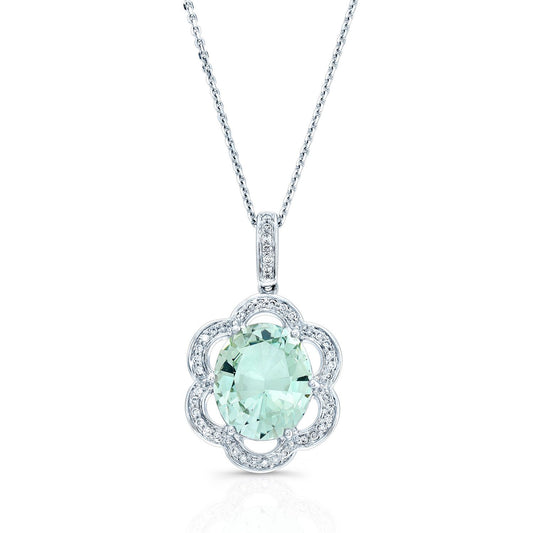 14kw Green Quartz And Diamond Pendant