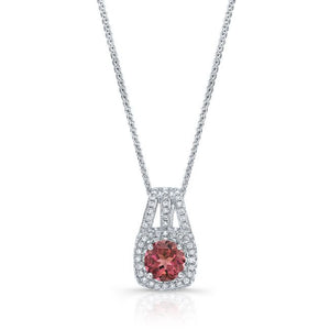 Pink Tourmaline Round Brilliant Pendant in 14K White Gold – front view | RockHer