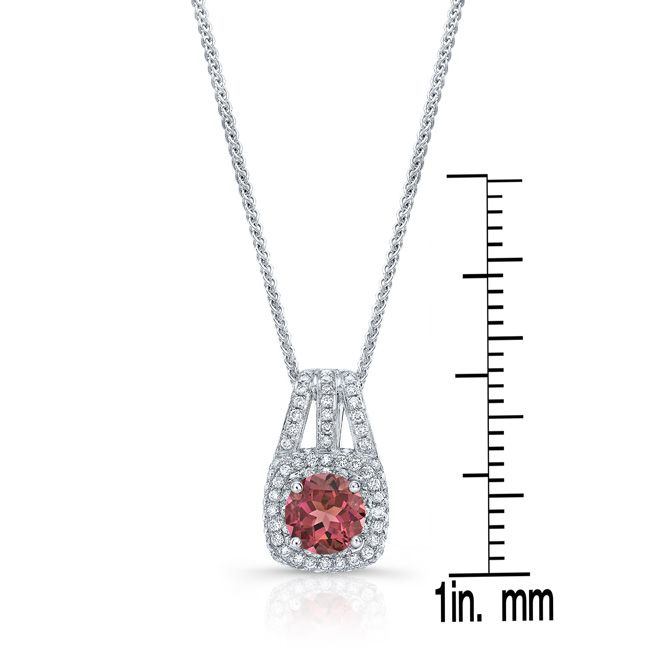 Pink Tourmaline And Diamond Puff Pave Pendant With Triple-split Bail In 14k White Gold (6mm Round)