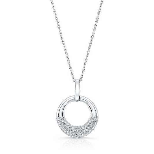 Diamond Circle Pendant With High Polish Top/puff Pave Bottom In 14k White Gold (1/6 Ct.tw.)