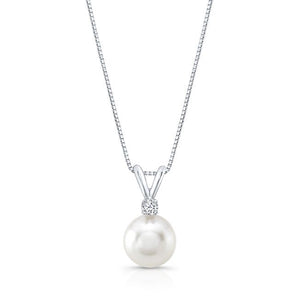 Freshwater Pearl Pear Shape Pendant in 14K White Gold, front view | RockHer