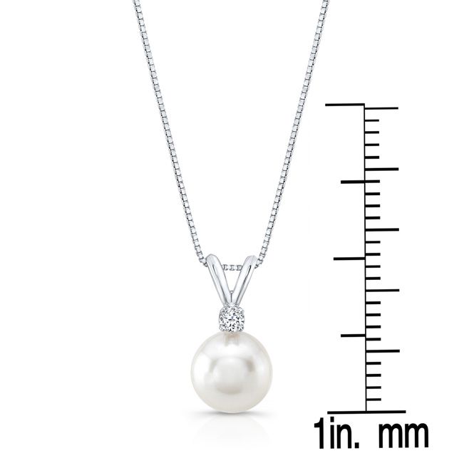 Freshwater White Pearl And Diamond Pendant With Rabbit Ear Bail In 14k White Gold (8.5-9.0mm)