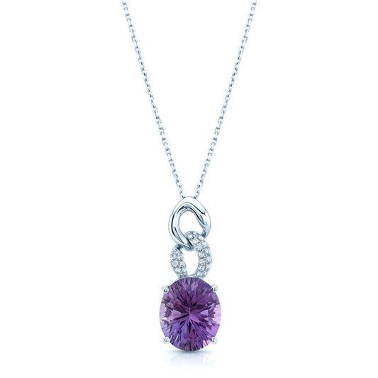 Amethyst And Diamond Interlocking Links Pendant In 14k White Gold Vs (18-in Curb Chain)