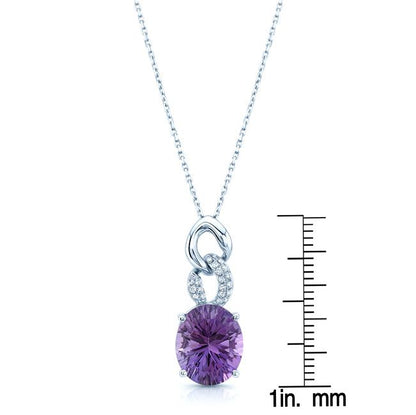 Amethyst And Diamond Interlocking Links Pendant In 14k White Gold Si (18-in Curb Chain)