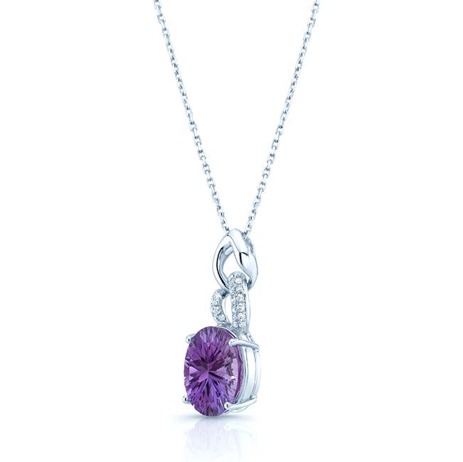 Amethyst And Diamond Interlocking Links Pendant In 14k White Gold Vs (18-in Curb Chain)