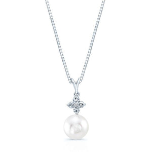 Cultured Pearl Pear Shape Pendant in 14K White Gold – front view | RockHer